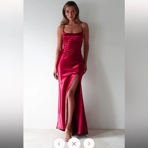Elegant Red Satin Evening Gown